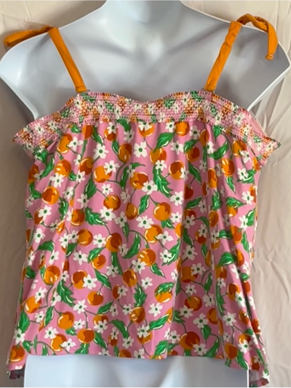 Draper James Pink Floral-Orange Tie Shoulder Swim tankini top - Picture 2 of 4